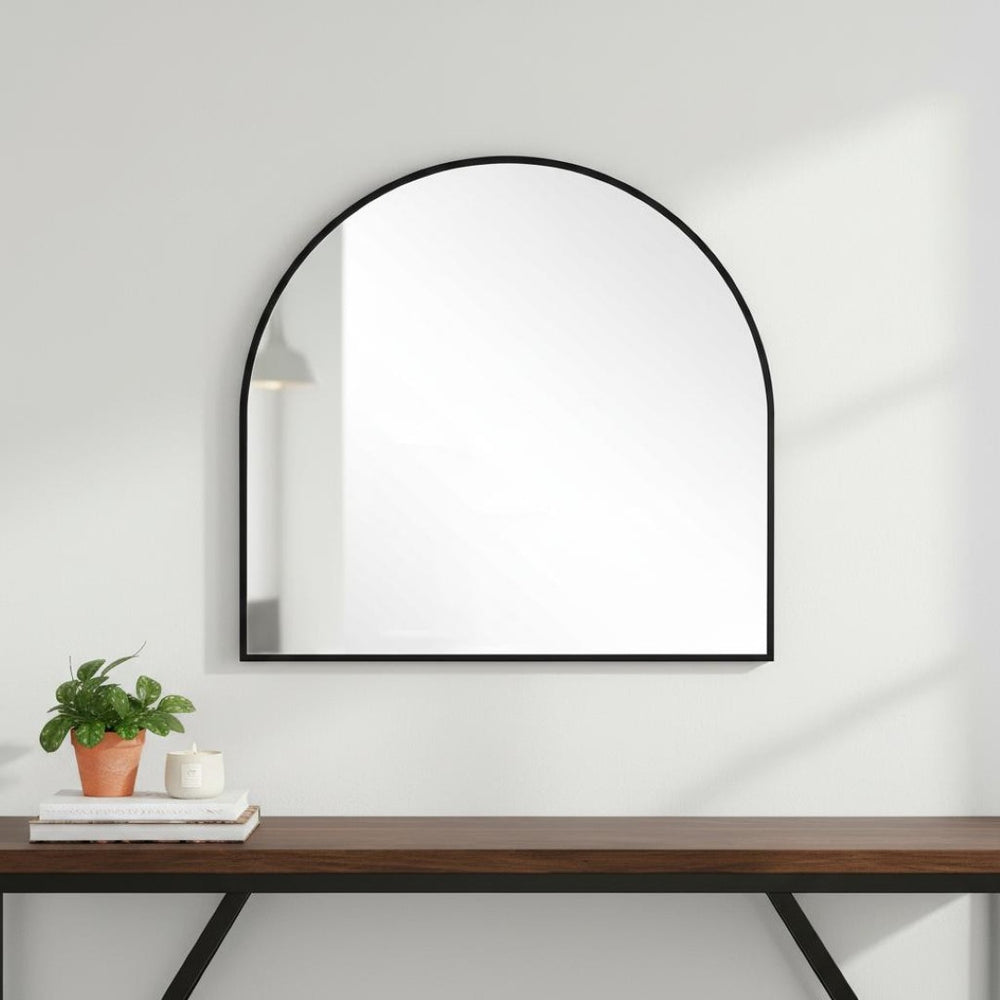 HomeRoots 29" Black Metal Arch Mirror - Modern Minimalist Accent for Entryways, Living Rooms, and Bedrooms 564448