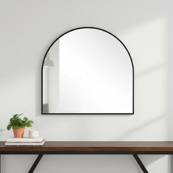 HomeRoots 29" Black Metal Arch Mirror - Modern Minimalist Accent for Entryways, Living Rooms, and Bedrooms 564448