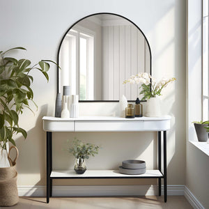 HomeRoots 29" Black Metal Arch Mirror - Modern Minimalist Accent for Entryways, Living Rooms, and Bedrooms 564448