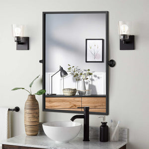 HomeRoots 31" Modern Black Metal Framed Accent Mirror – Sleek Design for Brightening Any Space with Style! 564452