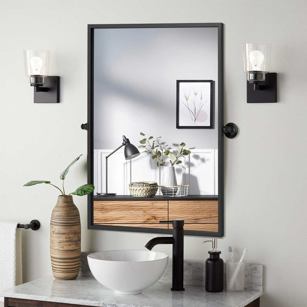 HomeRoots 31" Modern Black Metal Framed Accent Mirror – Sleek Design for Brightening Any Space with Style! 564452