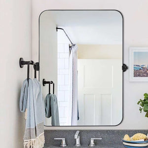HomeRoots 31" Black Metal Framed Accent Mirror – Modern Minimalist Design for Brightening Any Room Effortlessly 564454