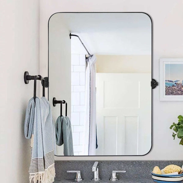 HomeRoots 31" Black Metal Framed Accent Mirror – Modern Minimalist Design for Brightening Any Room Effortlessly 564454