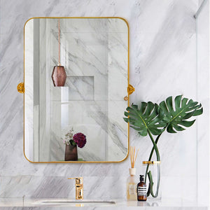 HomeRoots 31" Gold Metal Framed Accent Mirror - Modern Elegance for Entryways, Living Rooms & Bedrooms 564455