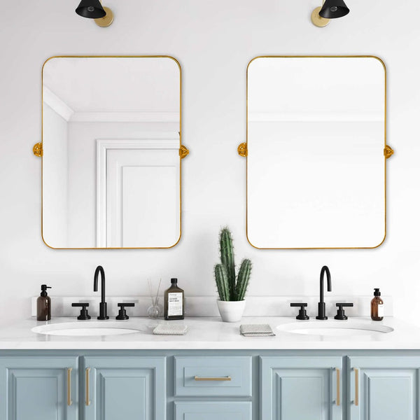 HomeRoots 31" Gold Metal Framed Accent Mirror - Modern Elegance for Entryways, Living Rooms & Bedrooms 564455