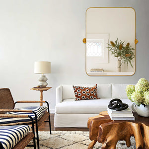 HomeRoots 31" Gold Metal Framed Accent Mirror - Modern Elegance for Entryways, Living Rooms & Bedrooms 564455