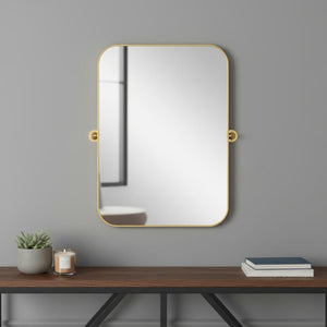HomeRoots 31" Gold Metal Framed Accent Mirror - Modern Elegance for Entryways, Living Rooms & Bedrooms 564455