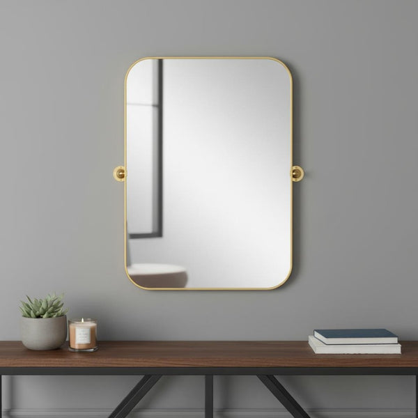 HomeRoots 31" Gold Metal Framed Accent Mirror - Modern Elegance for Entryways, Living Rooms & Bedrooms 564455