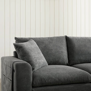 English Elm 139'' U-shaped Corduroy Sectional with Ottoman Console Usb Port and Cup Holders for Living Gray N723S1166E