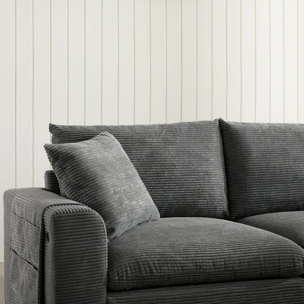 English Elm 139'' U-shaped Corduroy Sectional with Ottoman Console Usb Port and Cup Holders for Living Gray N723S1166E