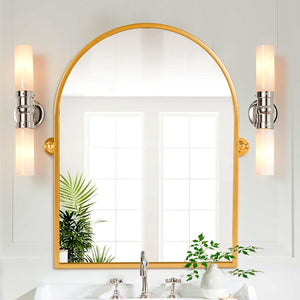 HomeRoots 31" Elegant Gold Metal Framed Accent Mirror – Modern Design for Brightening Any Room's Decor 564457