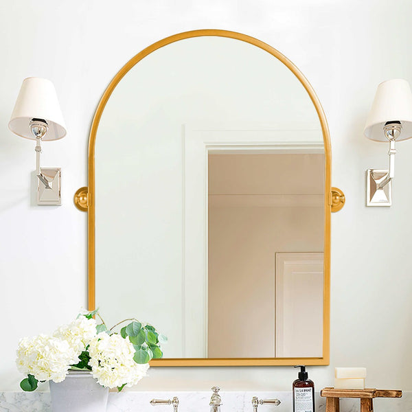 HomeRoots 31" Elegant Gold Metal Framed Accent Mirror – Modern Design for Brightening Any Room's Decor 564457