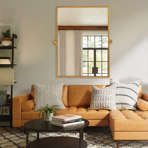 HomeRoots 36" Gold Metal Framed Accent Mirror – Modern Elegance for Entryways, Living Rooms, and Bedrooms 564459