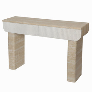 English Elm Entryway Console Table with Fluted Drawers Woodgrain Finish for Hallway or Living Room W3040P428693
