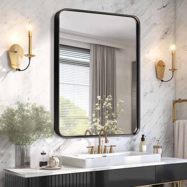 HomeRoots 38" Sleek Black Metal Leaning Accent Mirror - Modern Design for Living Rooms, Bedrooms & More! 564470