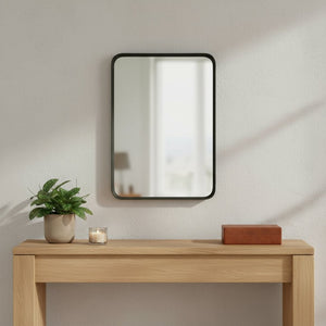 HomeRoots 38" Sleek Black Metal Leaning Accent Mirror - Modern Design for Living Rooms, Bedrooms & More! 564470