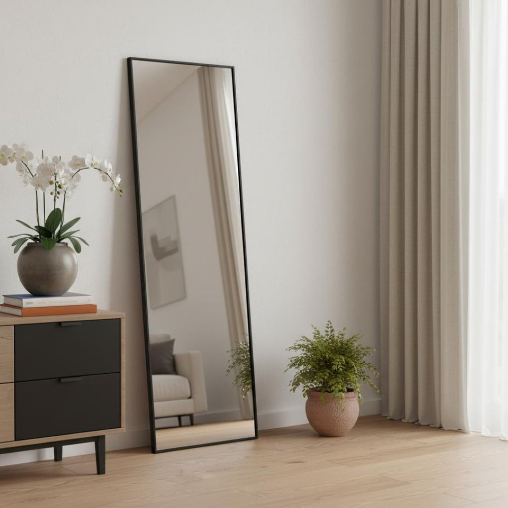 HomeRoots 71" Black Metal Full-Length Mirror - Sleek, Leaning Design for Modern Spaces & Timeless Style 564480