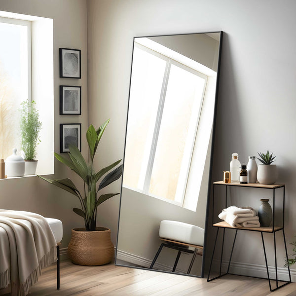 HomeRoots 71" Black Metal Full-Length Mirror - Sleek, Leaning Design for Modern Spaces & Timeless Style 564480