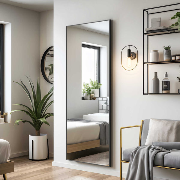 HomeRoots 71" Black Metal Full-Length Mirror - Sleek, Leaning Design for Modern Spaces & Timeless Style 564480