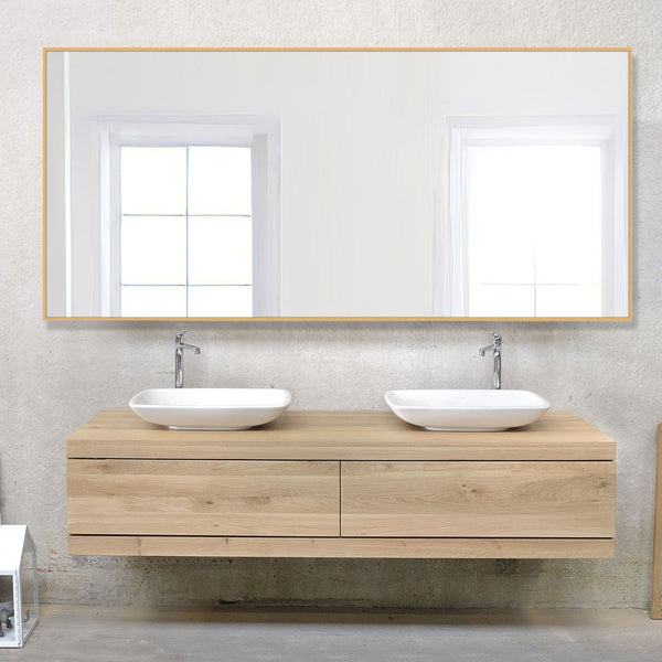 HomeRoots 71" Gold Metal Full-Length Mirror - Stylish Leaning Design for Bedroom, Entryway, and Dressing Areas 564481