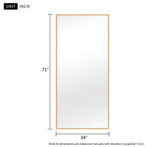 HomeRoots 71" Gold Metal Full-Length Mirror - Stylish Leaning Design for Bedroom, Entryway, and Dressing Areas 564481