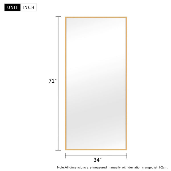HomeRoots 71" Gold Metal Full-Length Mirror - Stylish Leaning Design for Bedroom, Entryway, and Dressing Areas 564481