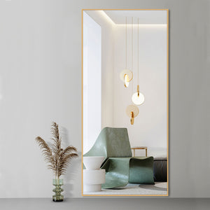 HomeRoots 71" Gold Metal Full-Length Mirror - Stylish Leaning Design for Bedroom, Entryway, and Dressing Areas 564481