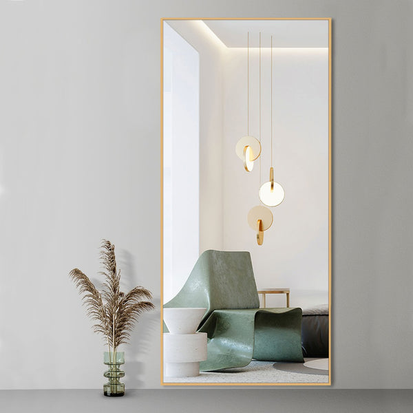 HomeRoots 71" Gold Metal Full-Length Mirror - Stylish Leaning Design for Bedroom, Entryway, and Dressing Areas 564481