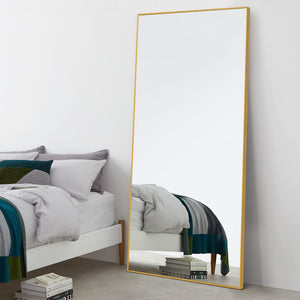 HomeRoots 71" Gold Metal Full-Length Mirror - Stylish Leaning Design for Bedroom, Entryway, and Dressing Areas 564481