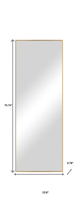 HomeRoots 71" Gold Metal Full-Length Mirror - Stylish Leaning Design for Bedroom, Entryway, and Dressing Areas 564481