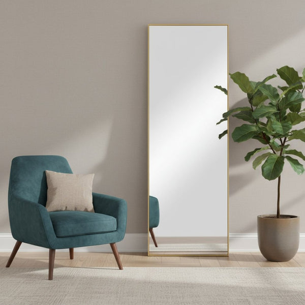 HomeRoots 71" Gold Metal Full-Length Mirror - Stylish Leaning Design for Bedroom, Entryway, and Dressing Areas 564481