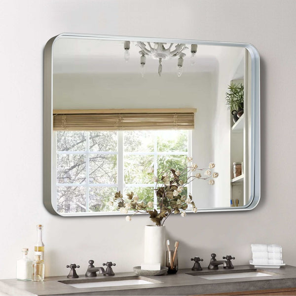 HomeRoots 50" Sleek Silver Metal Leaning Accent Mirror - Full-Length Reflection for Modern Home Décor 564484