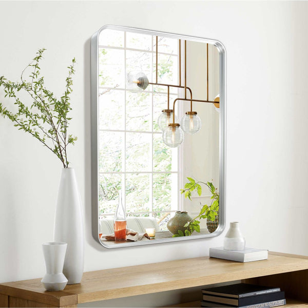 HomeRoots 50" Sleek Silver Metal Leaning Accent Mirror - Full-Length Reflection for Modern Home Décor 564484
