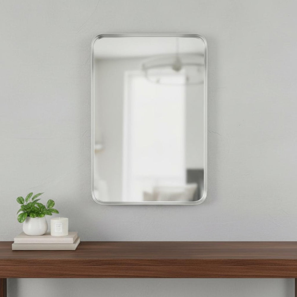 HomeRoots 50" Sleek Silver Metal Leaning Accent Mirror - Full-Length Reflection for Modern Home Décor 564484