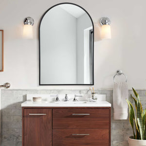 HomeRoots 36" Black Metal Arch Accent Mirror - Stylish, Durable Design for Modern Entryways & Living Spaces 564485