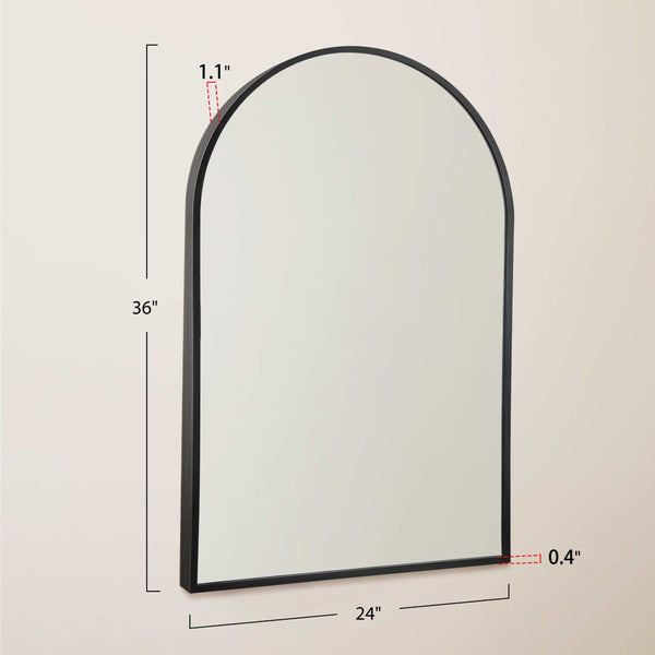 HomeRoots 36" Black Metal Arch Accent Mirror - Stylish, Durable Design for Modern Entryways & Living Spaces 564485