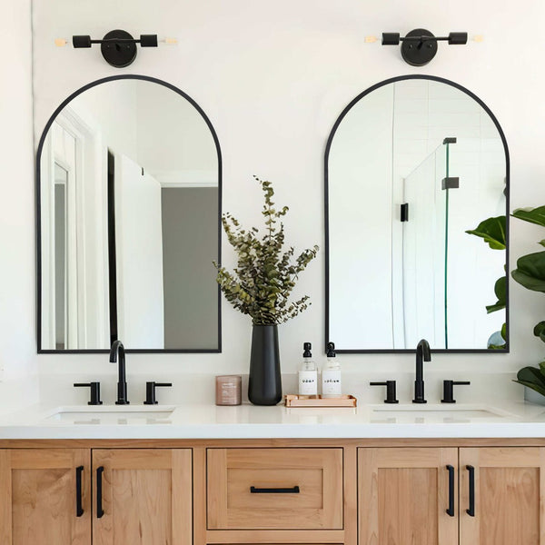 HomeRoots 36" Black Metal Arch Accent Mirror - Stylish, Durable Design for Modern Entryways & Living Spaces 564485