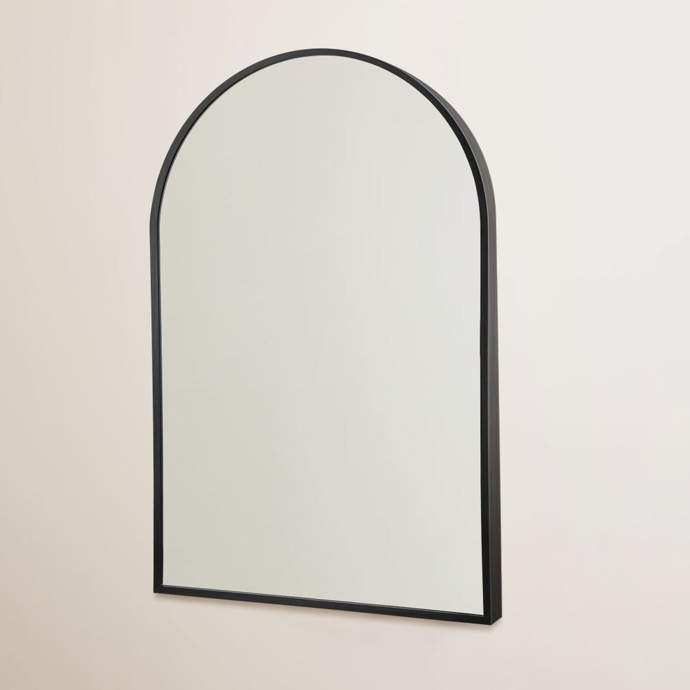 HomeRoots 36" Black Metal Arch Accent Mirror - Stylish, Durable Design for Modern Entryways & Living Spaces 564485