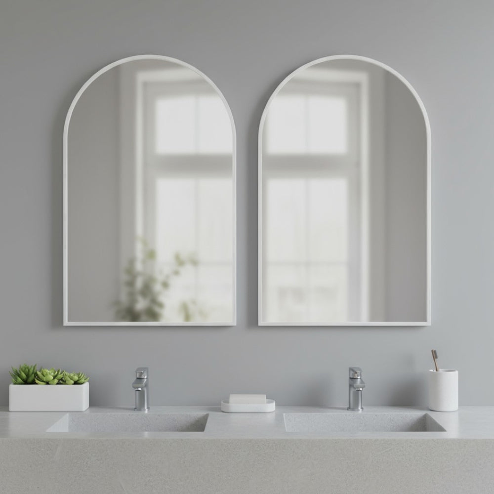HomeRoots 36" Sleek Silver Metal Arch Accent Mirror - Modern Design for Brightening Any Space Effortlessly 564487