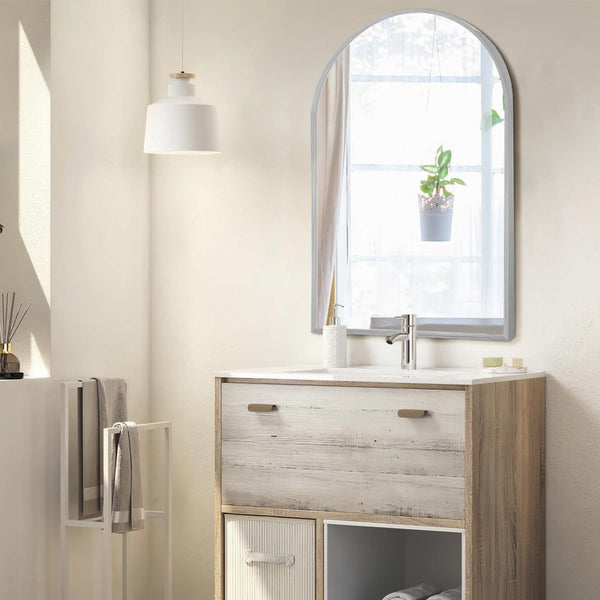 HomeRoots 36" Sleek Silver Metal Arch Accent Mirror - Modern Design for Brightening Any Space Effortlessly 564487