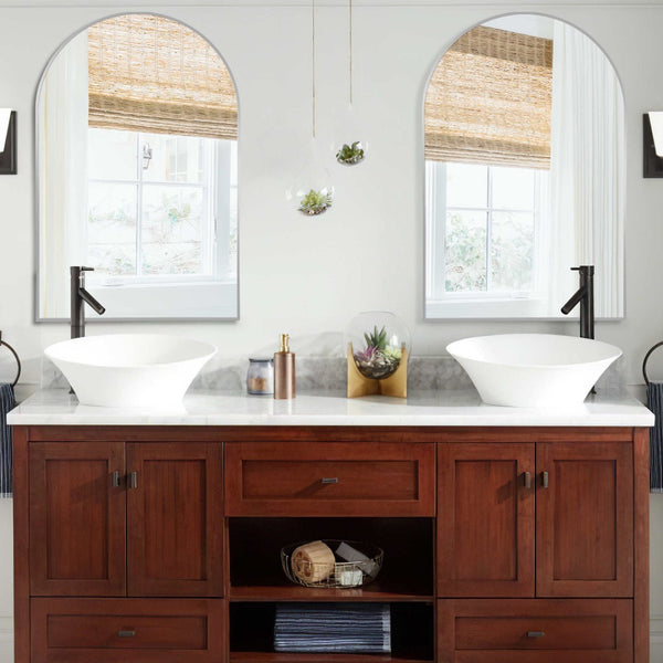 HomeRoots 36" Sleek Silver Metal Arch Accent Mirror - Modern Design for Brightening Any Space Effortlessly 564487