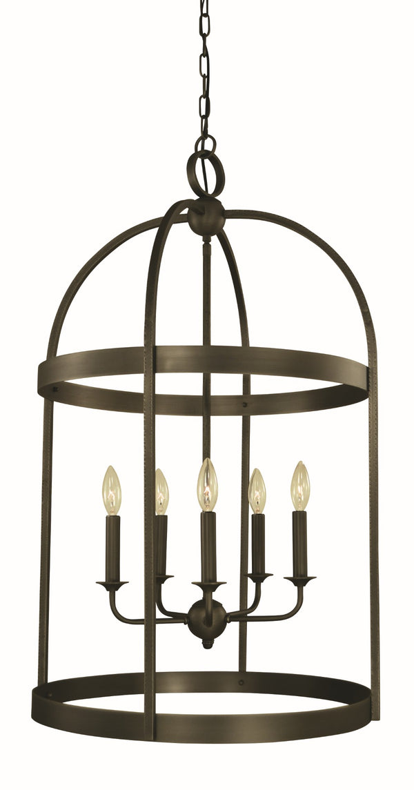 Framburg 5-light Open Cage Foyer Chandelier With Hammered Square Tubing And Elegant Smooth Rings Design Iron Metal 5645 Iron