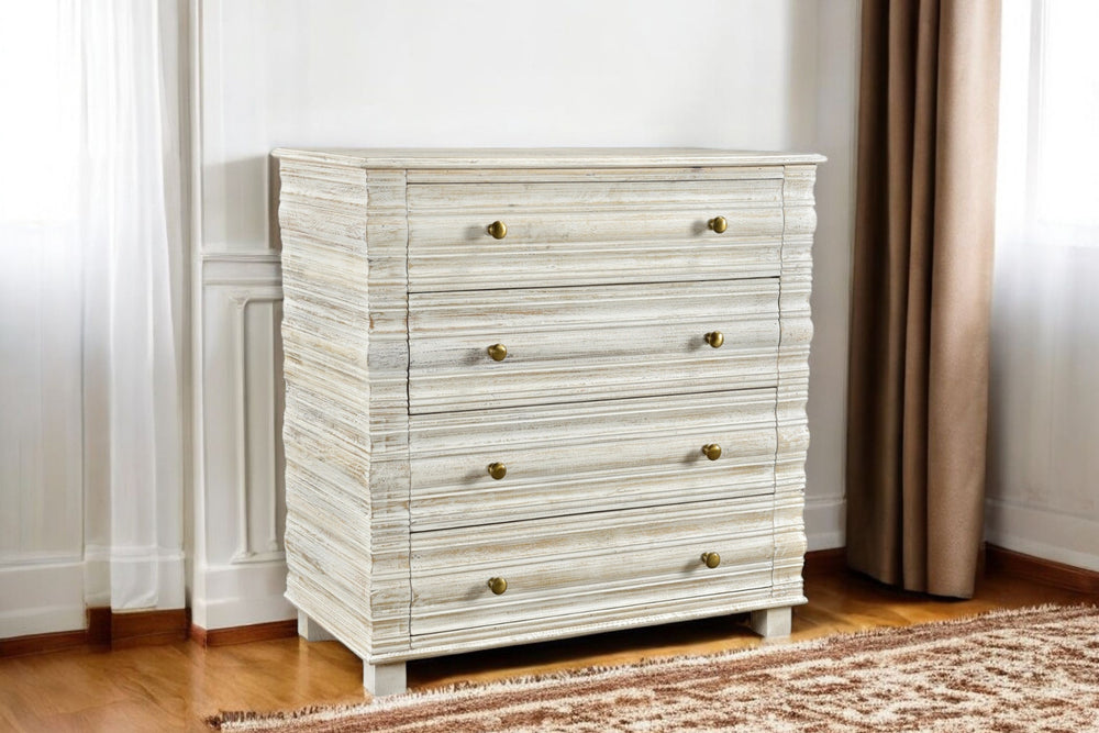 Homeroots 36" White Solid Wood Four Drawer Standard Chest  Solid Wood 564521