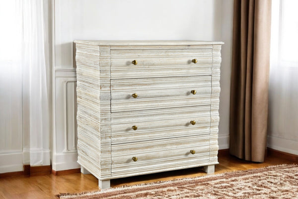 Homeroots 36" White Solid Wood Four Drawer Standard Chest  Solid Wood 564521