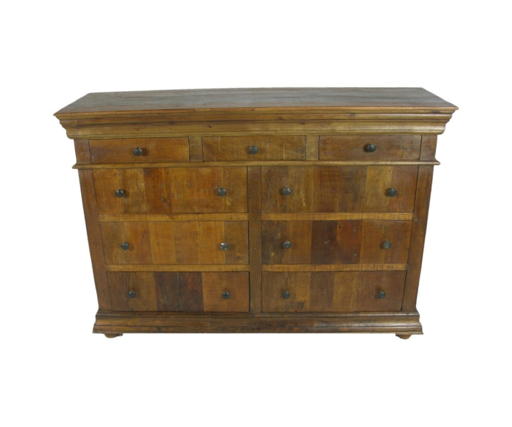 HomeRoots 60" Brown Reclaimed Wood Nine Drawer Double Dresser – Handcrafted Rustic Storage for Your Bedroom Retreat 564523
