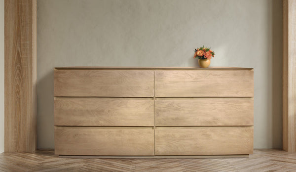 Homeroots 72" Natural Solid Wood Six Drawer Double Dresser - Stylish, Durable Storage Solution For Any Bedroom  Solid Wood 564524