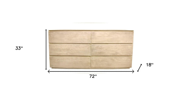 Homeroots 72" Natural Solid Wood Six Drawer Double Dresser - Stylish, Durable Storage Solution For Any Bedroom  Solid Wood 564524
