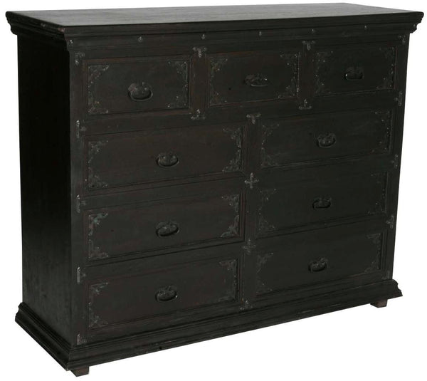Homeroots 60" Dark Brown Carved Scrollwork Solid Wood Double Dresser With Nine Spacious Easy-open Drawers  Solid Wood 564526