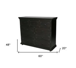 Homeroots 60" Dark Brown Carved Scrollwork Solid Wood Double Dresser With Nine Spacious Easy-open Drawers  Solid Wood 564526