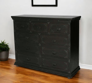 Homeroots 60" Dark Brown Carved Scrollwork Solid Wood Double Dresser With Nine Spacious Easy-open Drawers  Solid Wood 564526